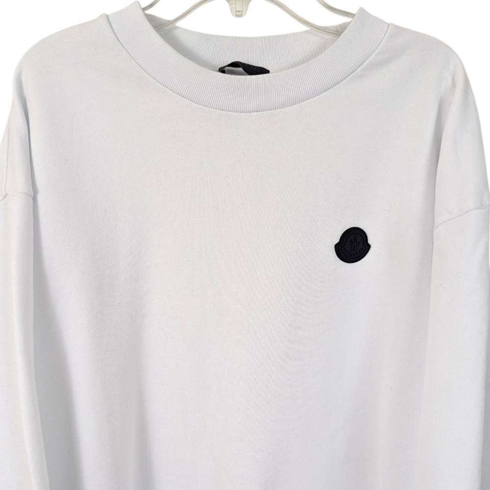 Moncler Pullover Crew Neck Sweatshirt Womens XL White Black Logo 100% Cotton - Picture 13 of 16